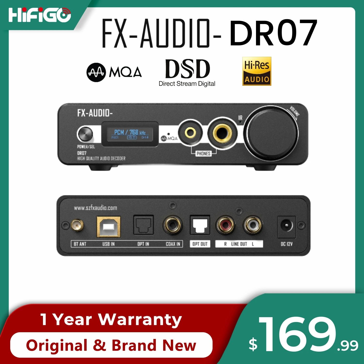 

FX-AUDIO DR07 Dual AK4493 DAC All-in-One Headphone Amplifier Bluetooth 5.1 DSD512 PCM 768kHz/32Bit DAC/AMP With Remote Control