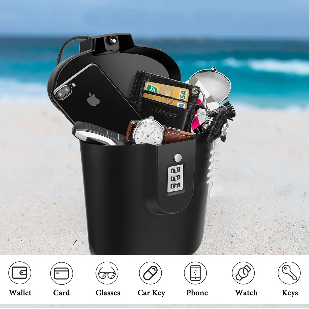 Outdoor Portable Safe Box Beach Bucket With Steel Wire Hidden Safes 3-Digit Password Lock Storage Box For Riding Sports Swimming