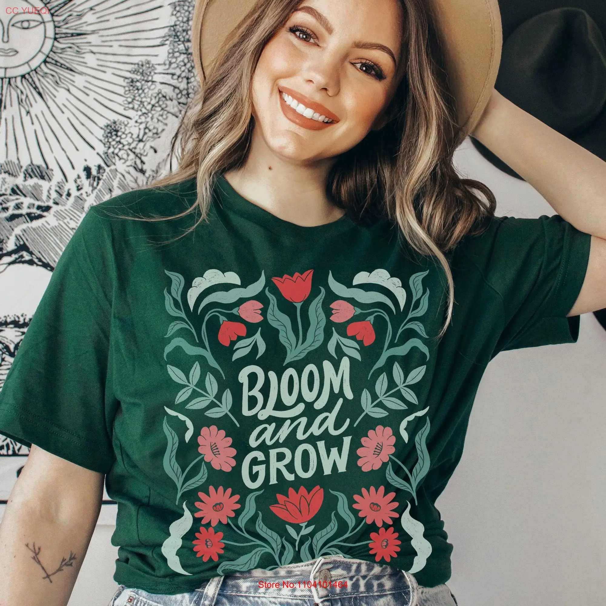 Boho Floral Wildflower T Shirt Bloom and Grow Growth Mindset for Her Self Care Mental Health long or short sleeves