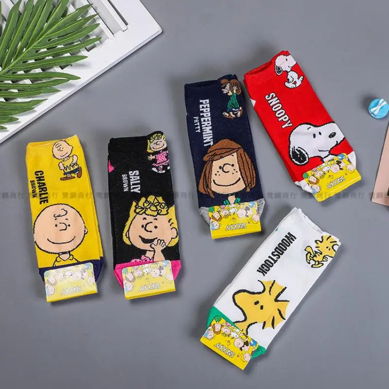 Kawaii Peanuts Snoopy Charlie Woodstock Cotton Socks Short Sock Non-Slip Straight Socks Sweat Absorption Breathable Girls Gift