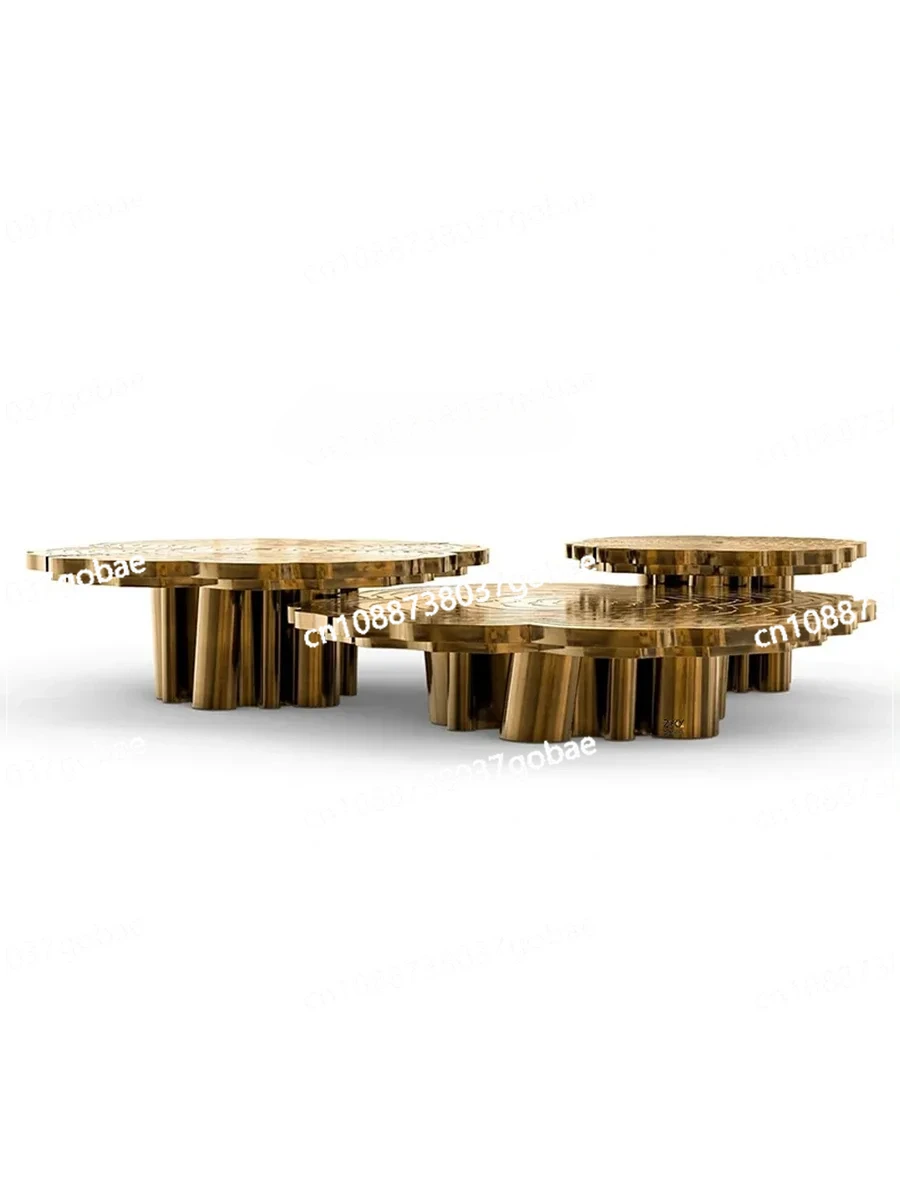 light luxury stainless steel etching coffee table metal special-shaped irregular set combination