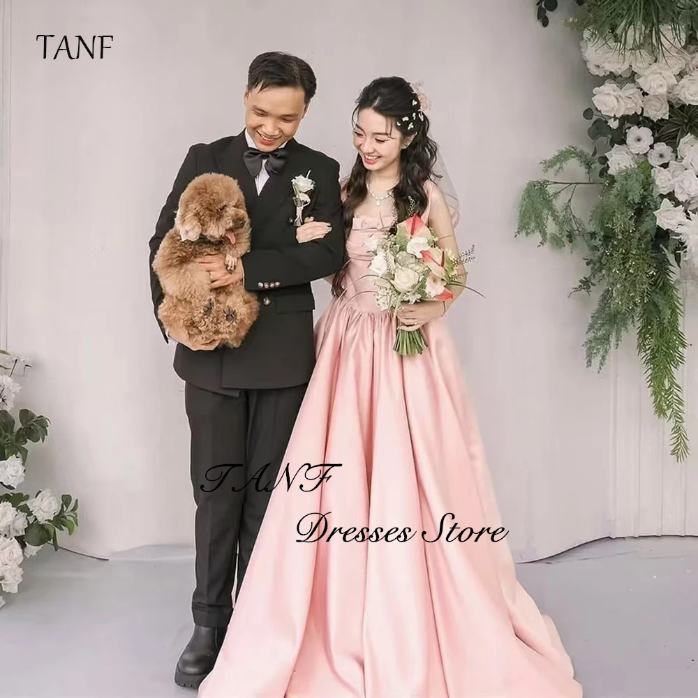 

TAFN 2025Baby Pink Strapless Korea Evening Dresses Satin Spaghetti Straps Photos Shoot Dress Customized Long Wedding Party Gow