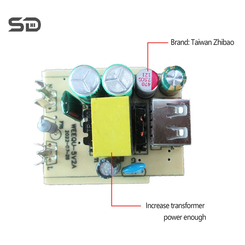 1 Uds. Módulo adaptador de corriente de placa de carga de teléfono móvil con salida de enchufe USB de alta calidad 5V 2A para lámpara de mesa productos digitales