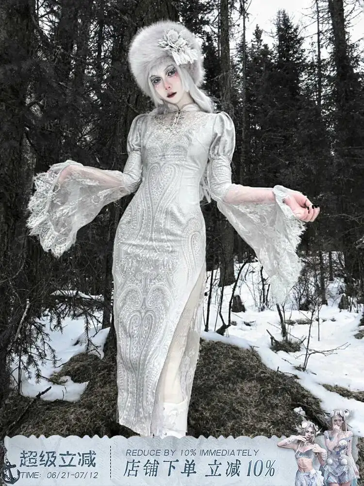 

Кровь Давы ◆ Готический жаккардовый бархатный хвост The Call Of Snow Country, улучшенное платье Cheongsam, зимний костюм для косплея