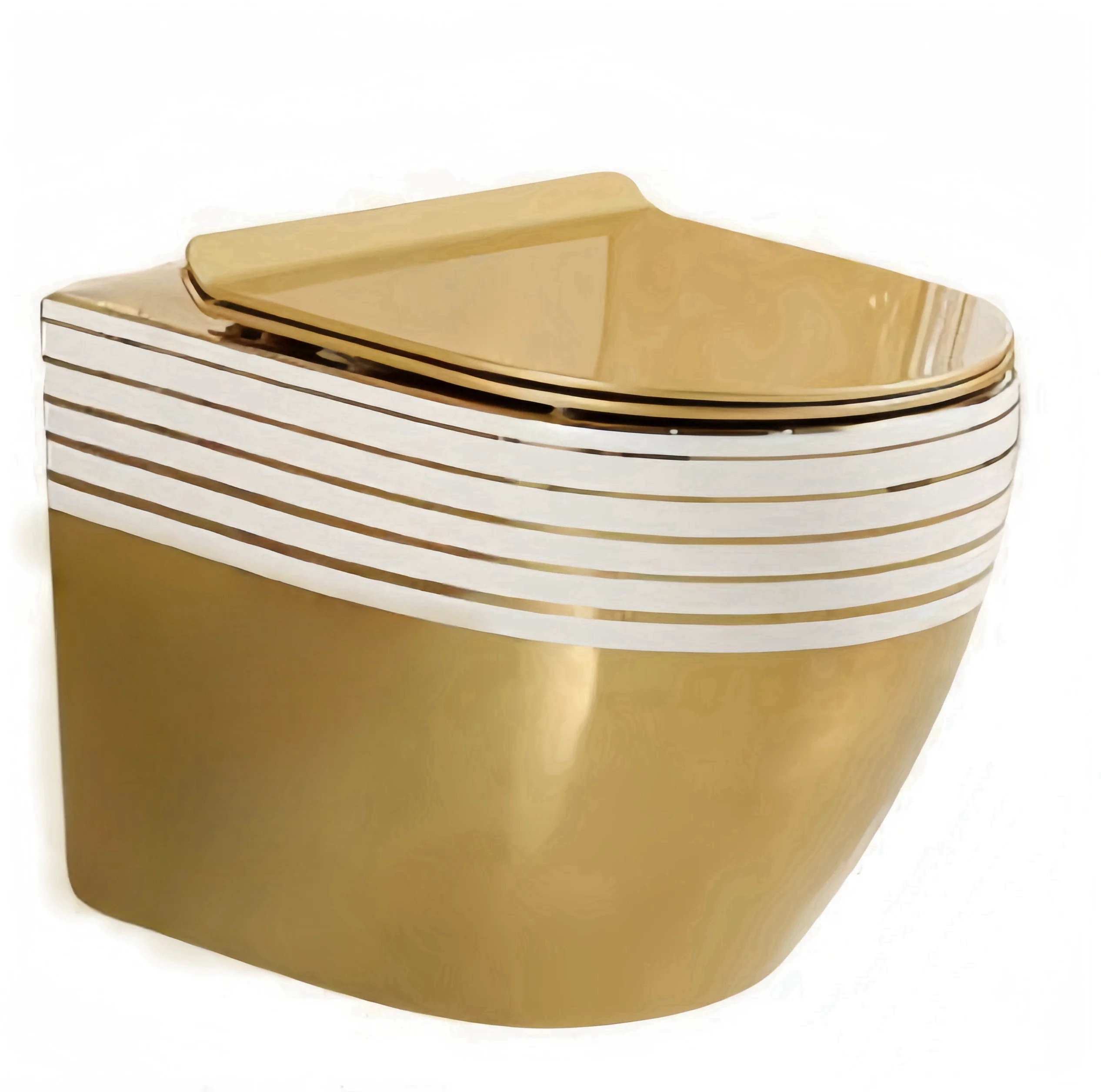 Luxury Ceramic Electroplated Wall Hung Mounted Toilet Golden Bathroom Sanitary Ware One Piece Toilet Bowl