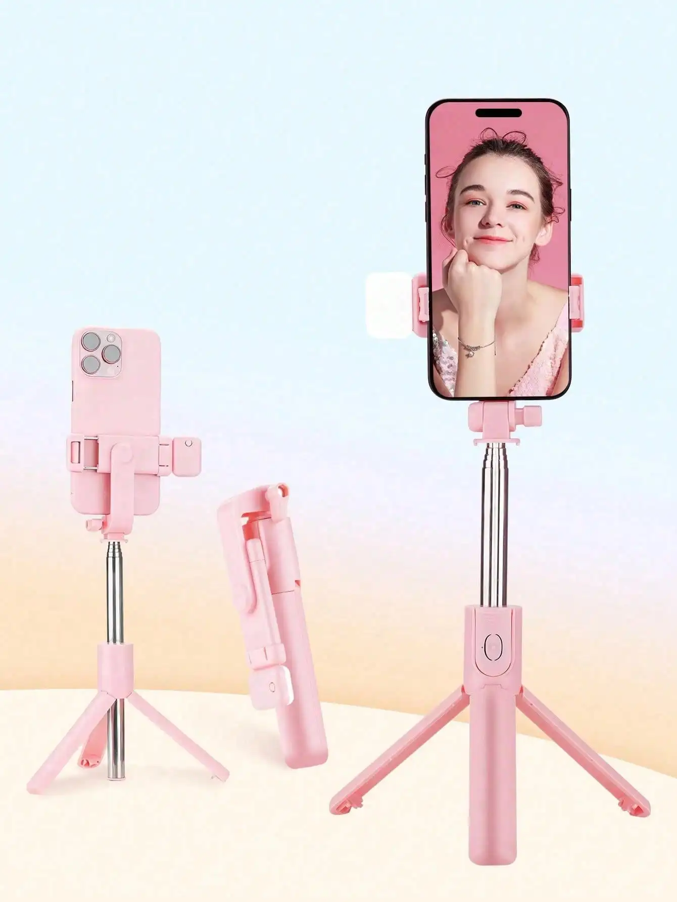 

Tangle-Free Live Streaming Equipment & Accessories Scalable Phone Selfie Stick With Built-In Fill Light Telescopic Phone Selfie Stick With Built-In Light Professional Live Streaming Tripod Wireless Remote 360° Rotating Smartphone Tripod For Hiking/Travel/