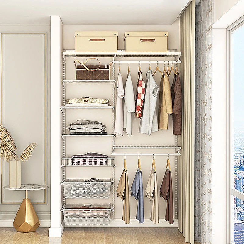 

Modern simple 1.4 meters open metal cloakroom wardrobe shelf walk-in combination steel frame
