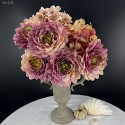 SunMade Gradient Retro Dahlia Fake Flowers Wedding Decoration Flower Wall Dining Table Decoration Accessories Bridal Bouquet DIY