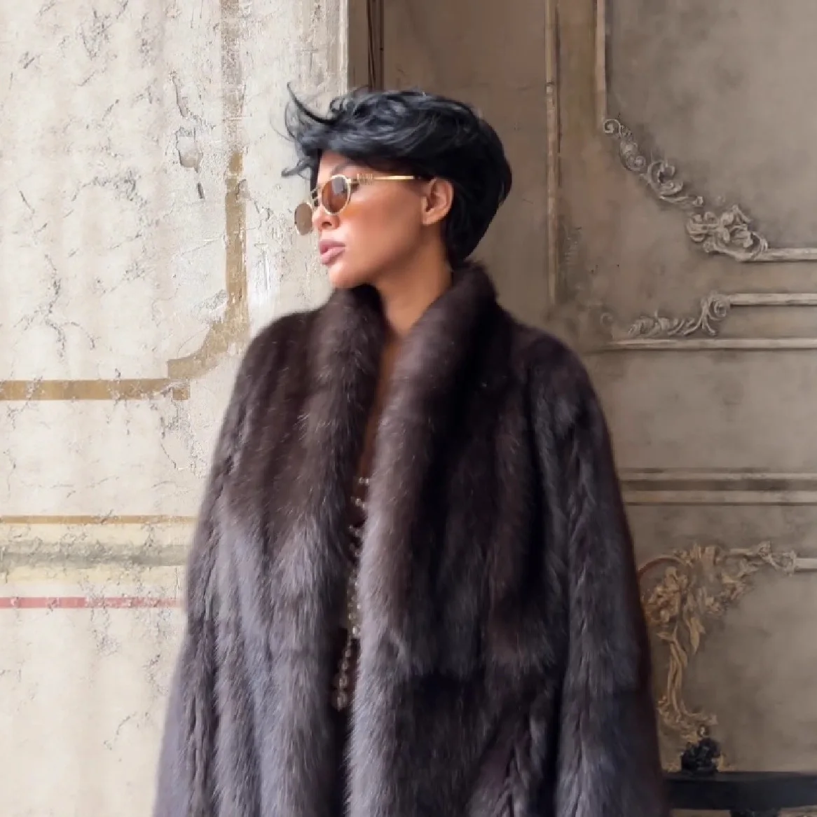 Fl marrom casaco de pele de comprimento médio feminino lapela botão escondido solto elegante outerwear 2025 moda escritório senhora comutar casaco novo