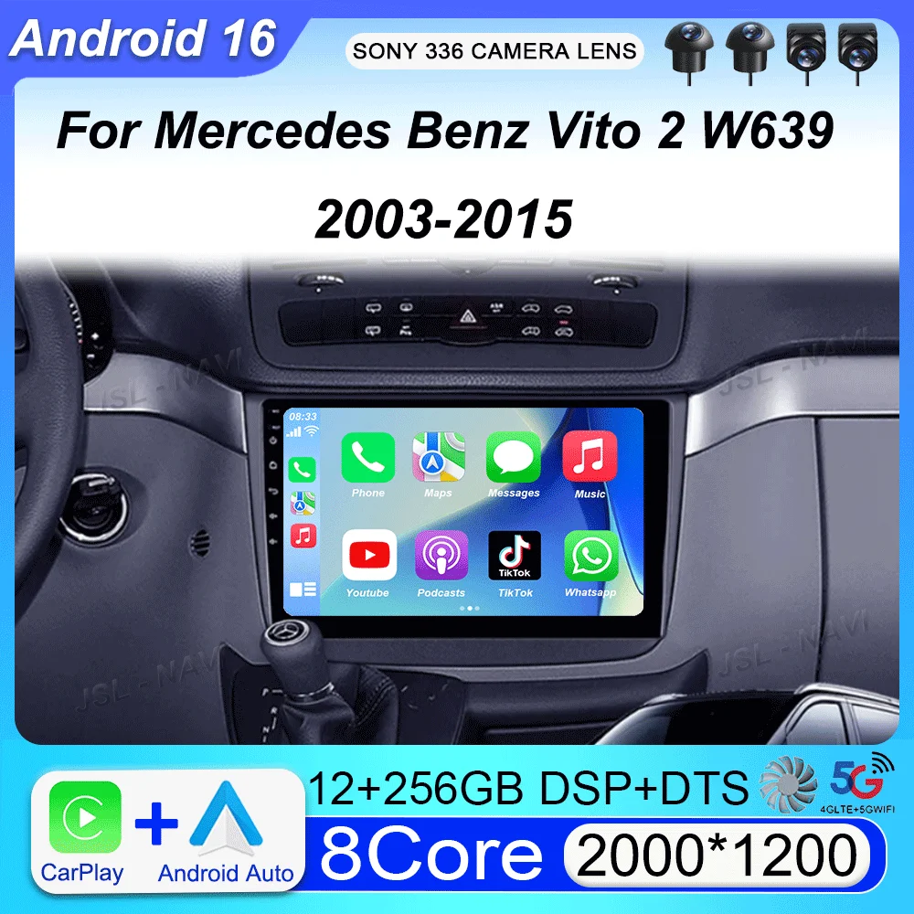 

Android16 For Mercedes Benz Vito 2 W639 Viano 2 W639 2003 - 2015Video Player Car Radio Multimedia GPS Navigation DSP Auto Stereo
