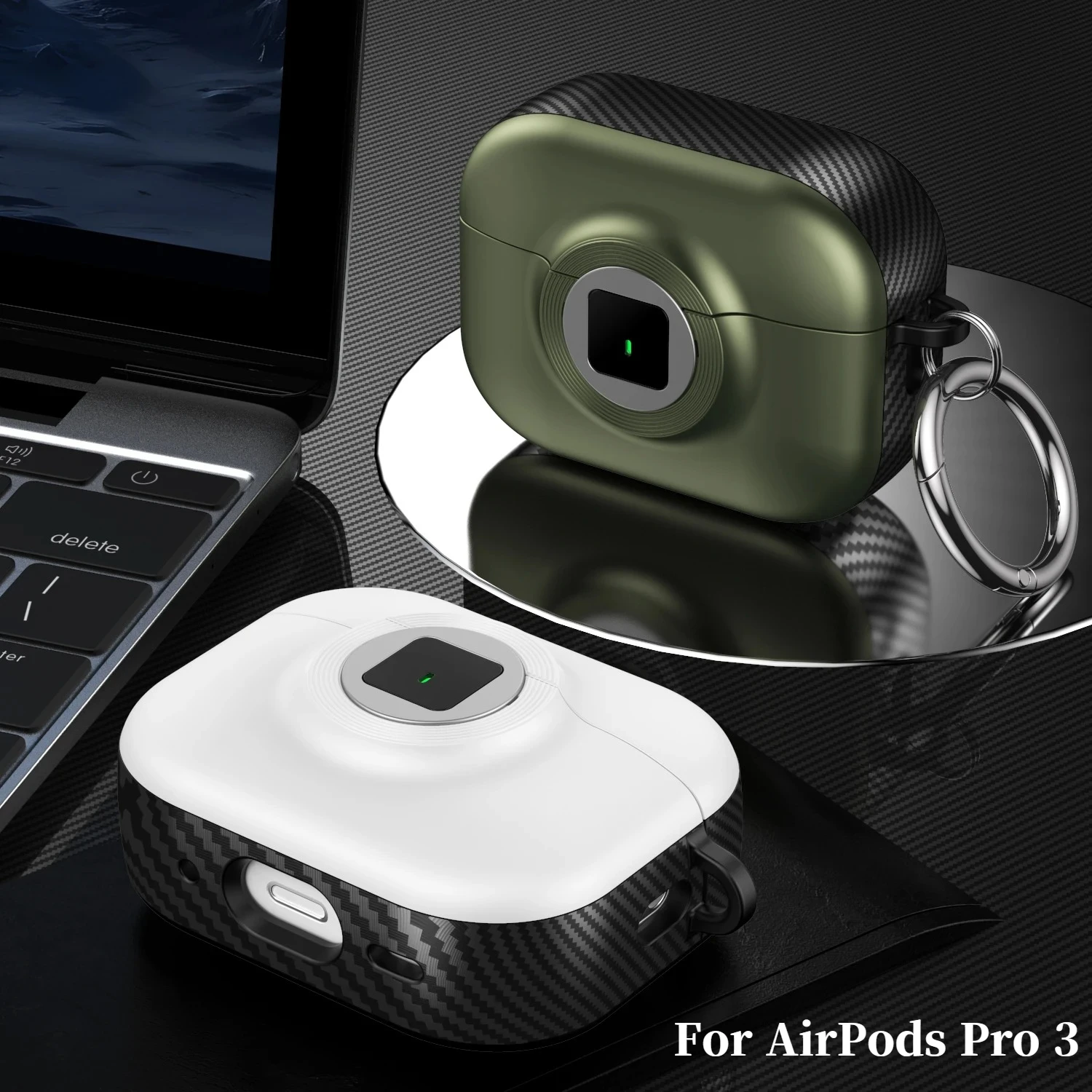 غطاء حماية أنيق من مادة البولي يوريثان لأجهزة AirPods Pro 3 2 4 حافظة بتصميم من ألياف الكربون لأجهزة AirPods 4 3 2 1 Pro 2 مع سلسلة مفاتيح #1