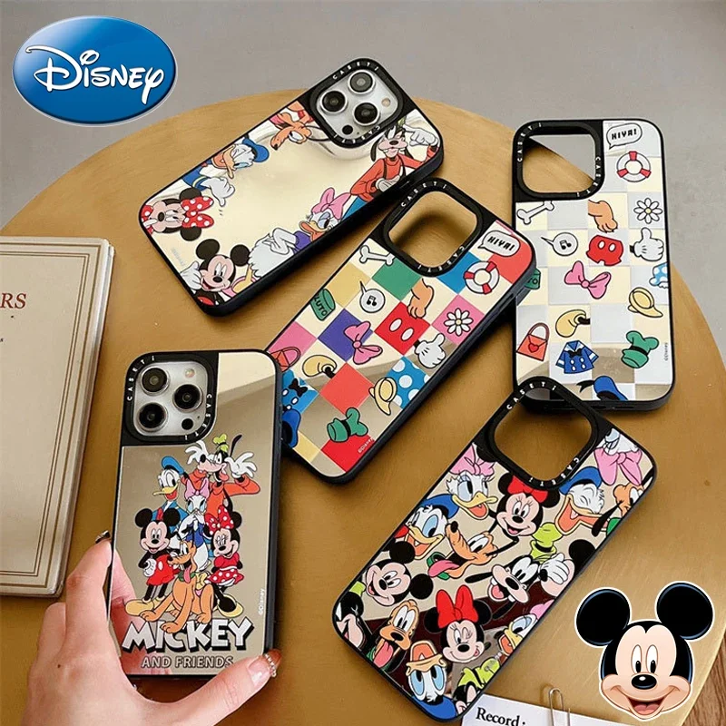 Disney Mickey Mouse Cartoon Mirror Phone Case for iPhone 11 12 13 14 15 Pro Max Promax Women Men Fashion Protective Cover Gifts