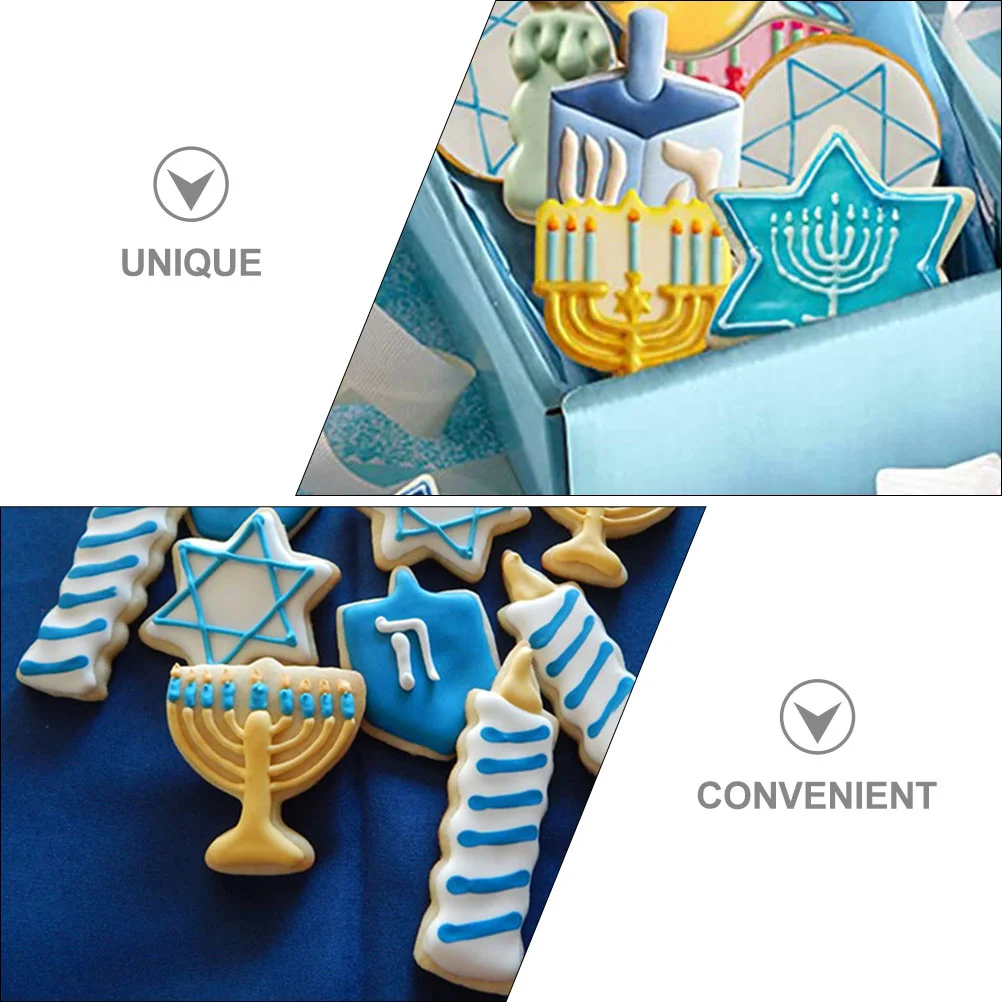 4 Pcs Hanukkah Nine-Headed Cookie Baking Tools Stainless Steel Mold Biscuit Menorah