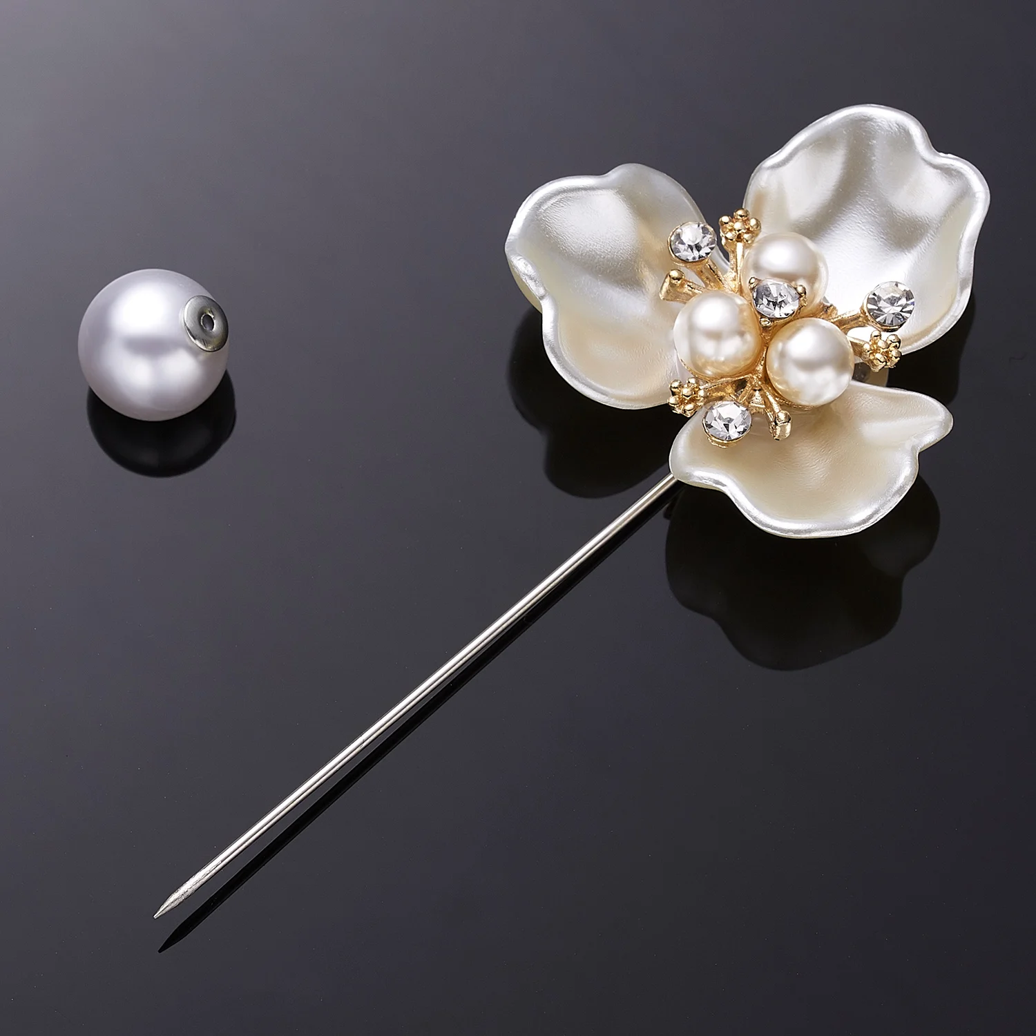 Rinhoo Imitation Perle Shell Kamelie Blume Brosche Für Frauen Weiß Blumen Blütenblatt Bouquet Lange Nadel Hemd Kragen Revers Pin Geschenk – Detail 25