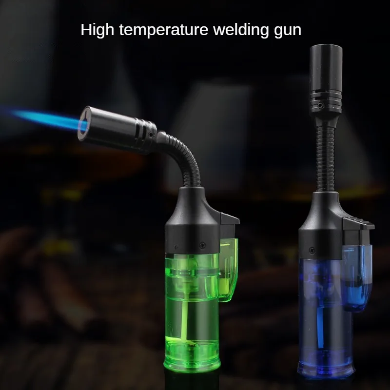 360 Degree Inflatable Hose Outdoor Windproof Turbine Torch Lighter Direct Fire Transparent Visible Gas Flame Gun Kitchen Tool