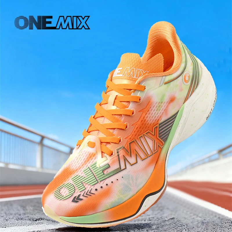 ONEMIX New Marathon Nylon Carbon Plate Racing Running Training Shoes Men Shock Absorption Fitness Sports Shoes Walking Sneakers