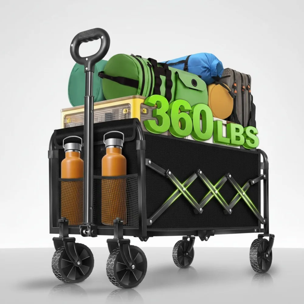 

Heavy Duty Foldable Wagon Cart 360LBS Capacity All-Terrain Wheels Portable Utility Cart for Camping Outdoor Sports