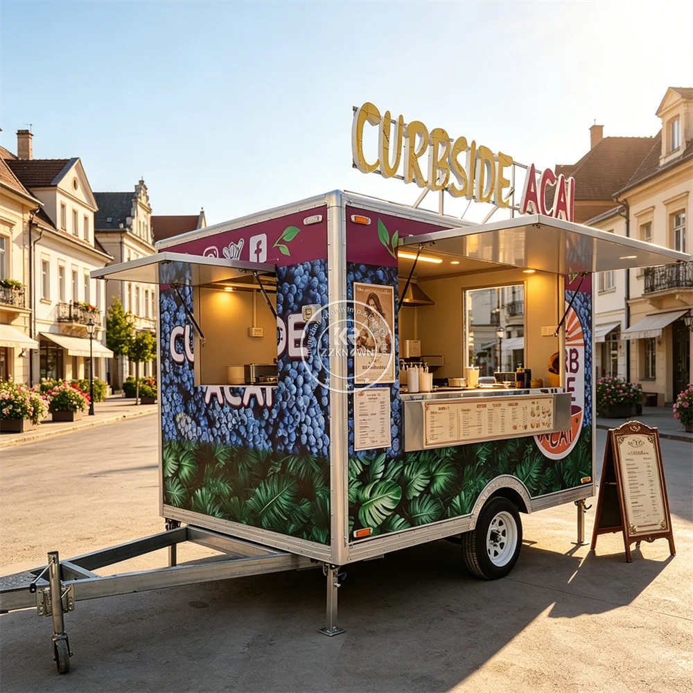Mobile BBQ Ice Cream Cart Portable Kitchen Trailer Taco Donut Food Truck Mobile Food Trailer Fwith Fully Equipped Kitchen
