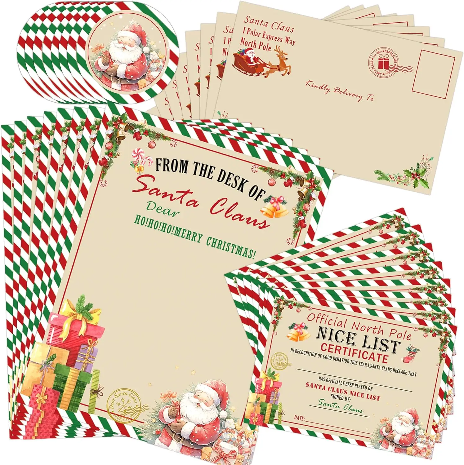 

Santa Kit Рождественские официальные письма и сертификат из Санта-Клауса — письменный набор из 8 комплектов