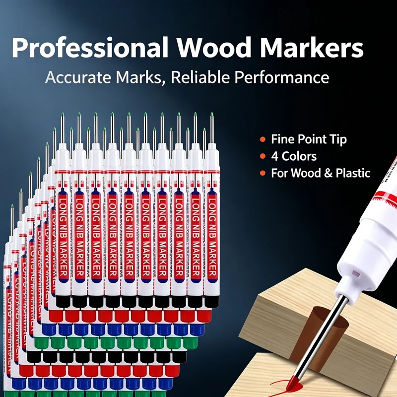 3/80/100 pièces de marqueurs à pointe longue pour trous profonds de 20 mm, stylos à tête longue imperméables pour métal, salle de bain, travail du bois, décoration, outils de construction