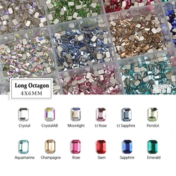 Long Octagon 4x6mm Flatback Shiny Glass Crystal Nail Art Rhinestone Stone Diamond DIY Manicure Decoration Accessories
