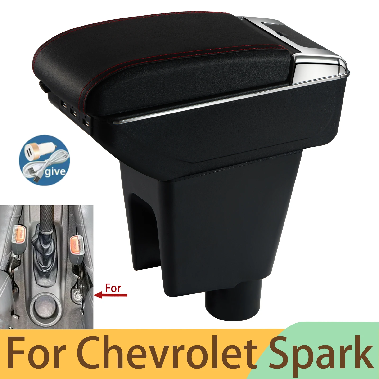 

For Chevrolet Spark Armrest Box For Chevrolet Spark 3 III Aveo T200 Car Armrest Storage Box Car Accessories Interior Details USB