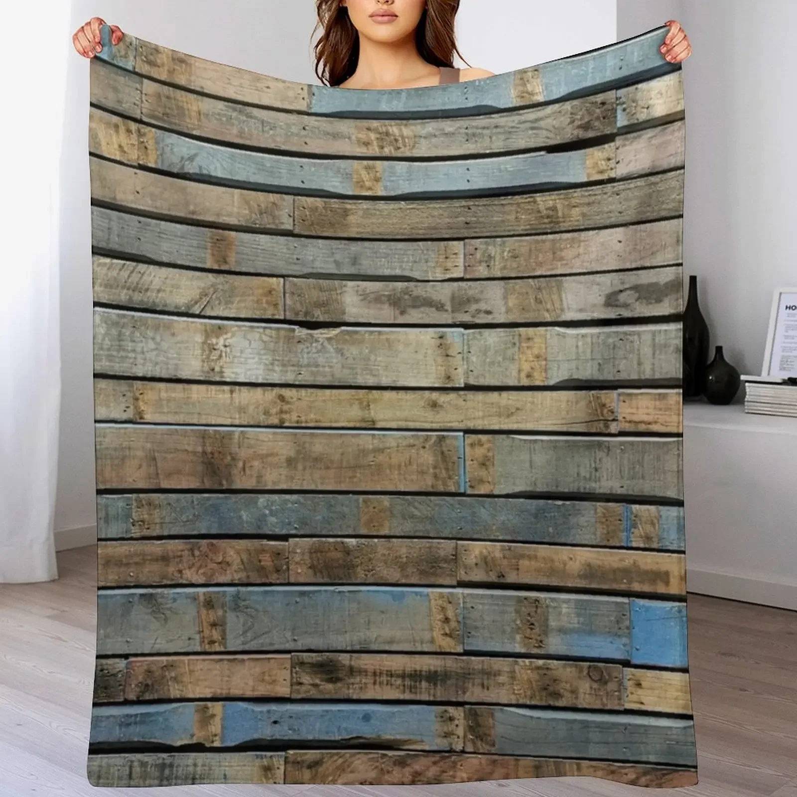 

Distressed wood - Blue and brown Throw Blanket Decoratives Sleeping Bag decorative Hairys Blankets