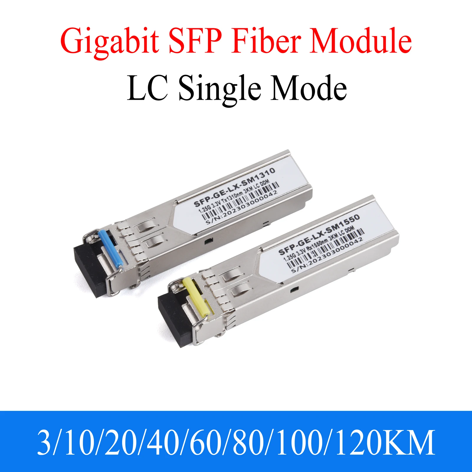 กิกะบิตไฟเบอร์โมดูล SFP 1000M LC 1.25G 1310nm/1550nm โมดูลเส้นใย A + B โหมดเดียวเหมาะสำหรับสวิตช์อีเทอร์เน็ตของ Cisco Mikrotik