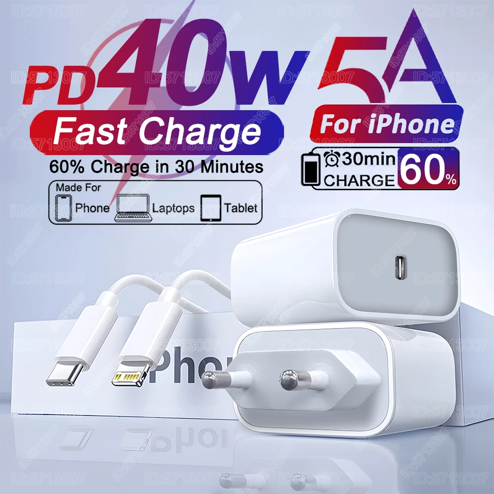 PD 40W Fast Charger For iPhone 16 11 12 13 14 15 Pro Max Plus Fast Charging Cable For iPhone Phone Charger USB Type C Data Line