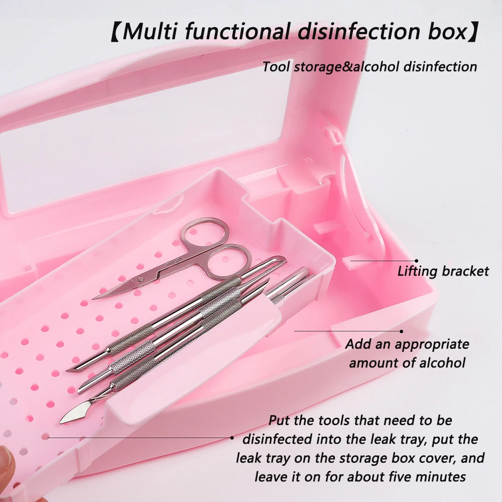 Outils de manucure, plateau de stérilisation pour outil de beauté, outils pour ongles, boîte de désinfection intérieure, boîte de rangement détachable pour outils de nettoyage des ongles