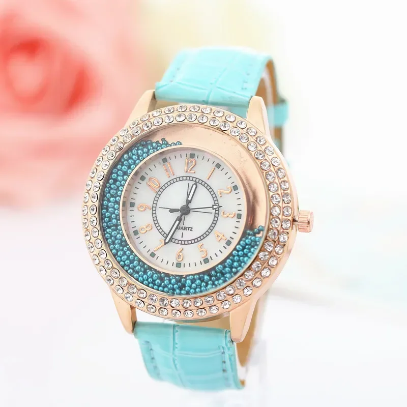 Watch Women Double Rows of Rhinestone Colorful Watch PU Leather Quartzh Fashion Luxury 2024 Female Clock Relojes Para Mujer