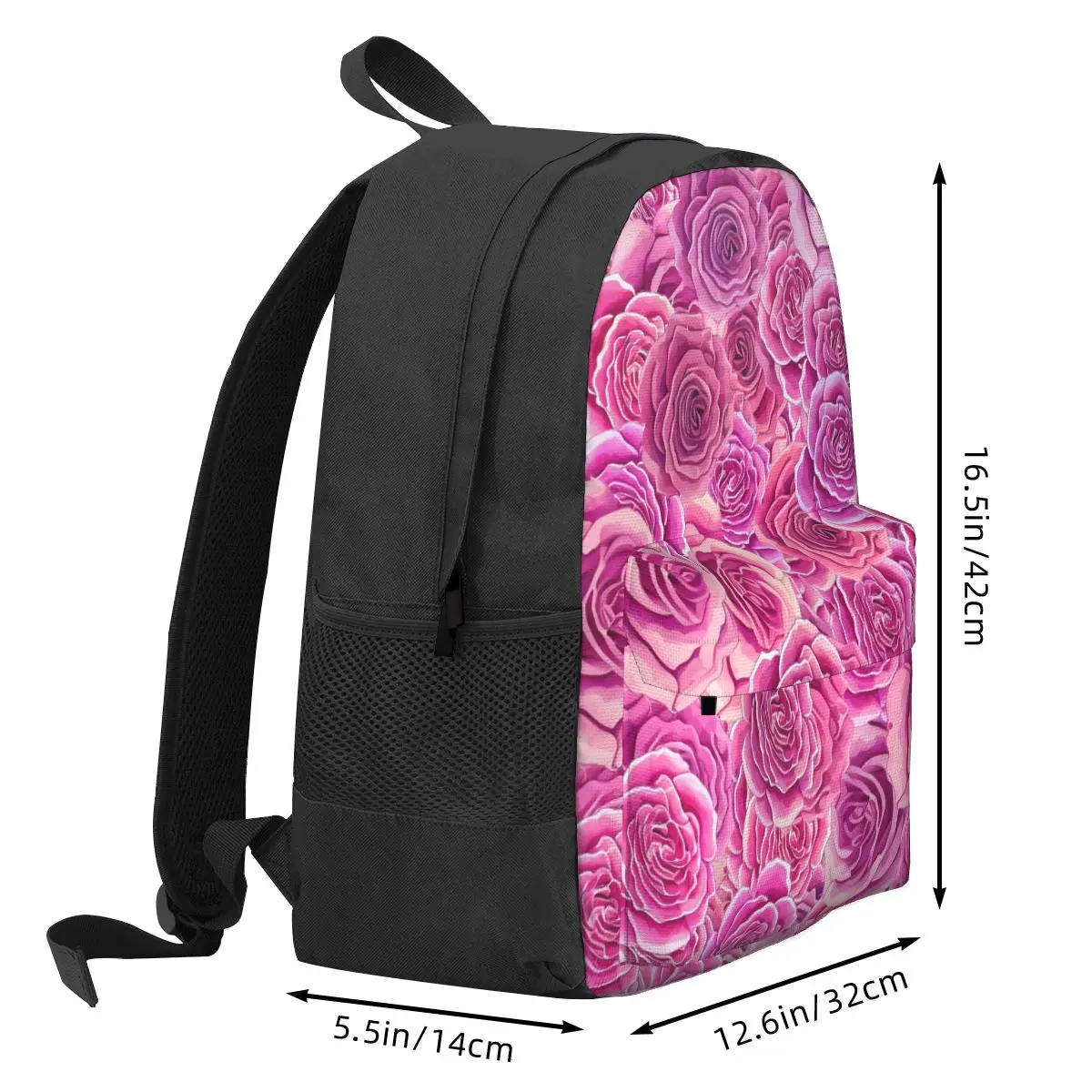 Roses Floral Backpack Pink Flowers Print Travel Backpacks Women Men Kawaii School Bags Design Big Rucksack