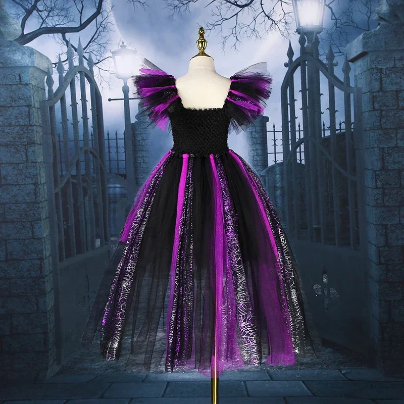 CHILDREN'S Dresses Halloween Costumes Cosplay Witch Dress Skeleton Purple Long Skirt Carnival Party Clothes With Hats And Sw MN1