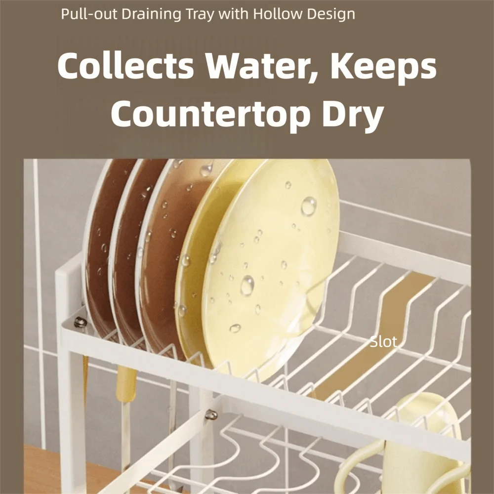 

New Large Size Dish Drying Rack Space-Saving Iron Art 2-Tier Dish Rack Sturdy Kitchen Drainboard Set Home Use