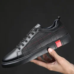 Baskets en cuir véritable pour hommes, chaussures décontractées à lacets, créateur noir, mode