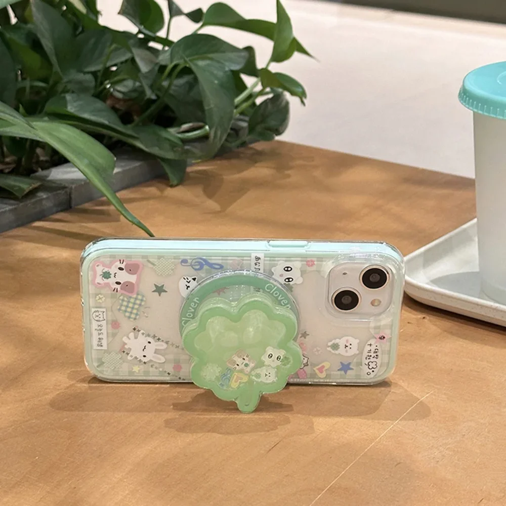 幸運のクローバー漫画風マグネットリングホルダー 携帯電話ホルダー Apple、Samsung、Xiaomi対応