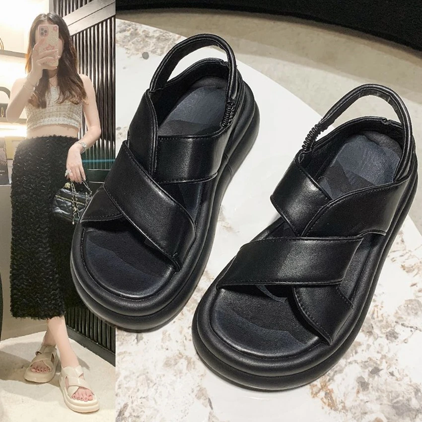 

Women's Sandals Genuine Leather Summer Shoes For Women 2025 New Open Toe Sports Platform Sandals sexy Fashion Female Beach Flat