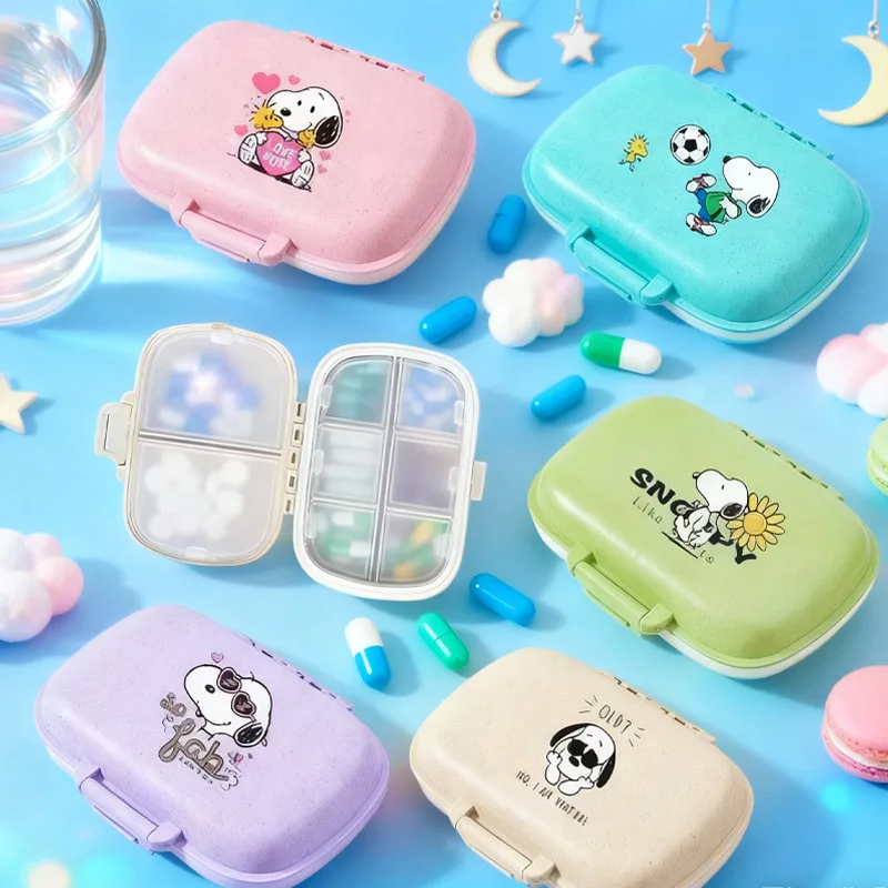 

Snoopys Pill Storage Boxes Adult Kids Cartoon Mini Storage Box Portable Fashion Small Candy Storage Box Drug Separation Boxes