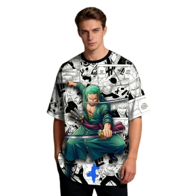 

Футболка One Piece Roronoa Zoro в стиле аниме и манги, унисекс, с полной сублимационной печатью, дизайн «Три меча», оверсайз, повседневная уличная одежда, топ