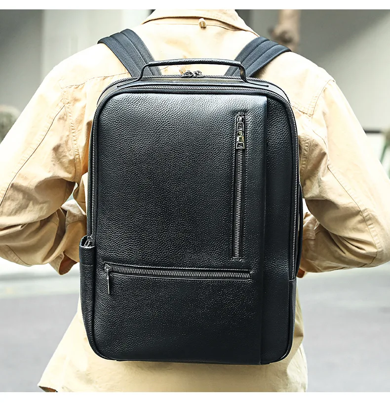 Genuine Leather Business Backpack for Men with High-End and Casual Style, Top Layer Cowhide Multipurpose Bookbag Laptop Bag