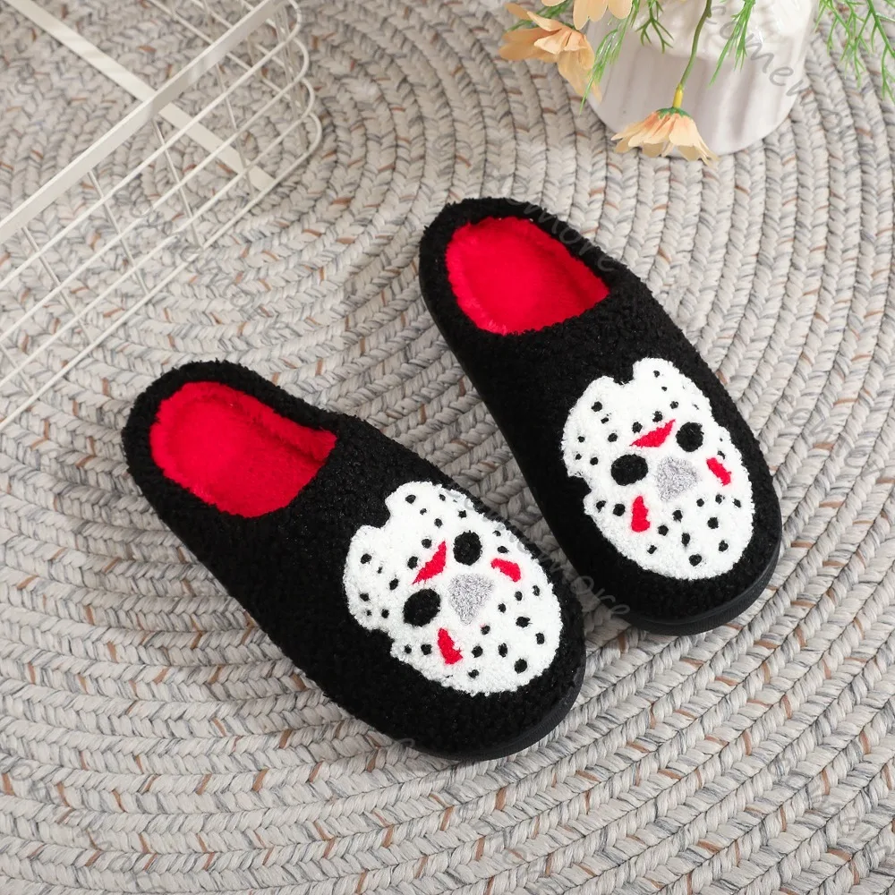 Comemore النعال للنساء الخريف والشتاء المنزل هالوين داخلي عدم الانزلاق القطن النعال مبطن الدافئة لينة وحيد الشرائح الأحذية #3