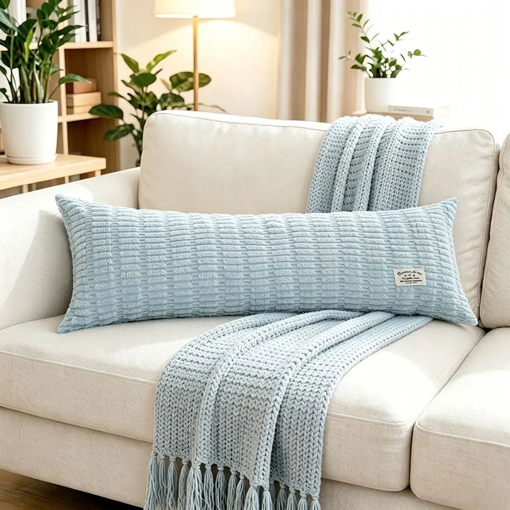 Corduroy Body Pillow Cover 35x90cm Soft Light Blue Long Cushion Case for Sofa Bed Aesthetic Room Decor Decorative Pillows Case