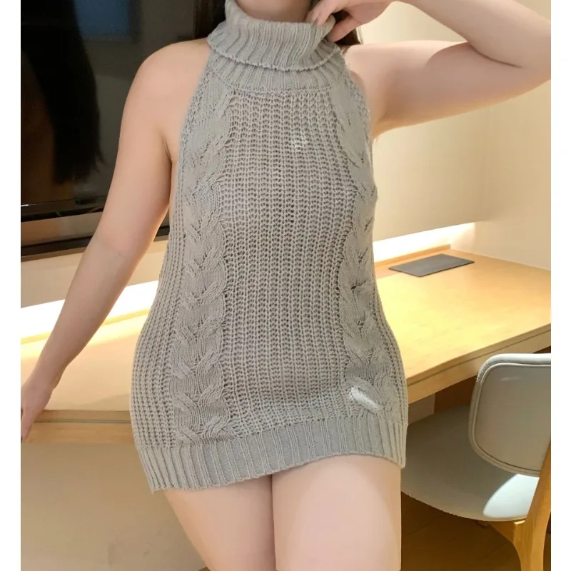 

Женский свитер с открытой спиной в японском стиле, аниме, косплей, свитер Virgin Killer, цельный бикини, вязаный топ на бретелях, жилет
