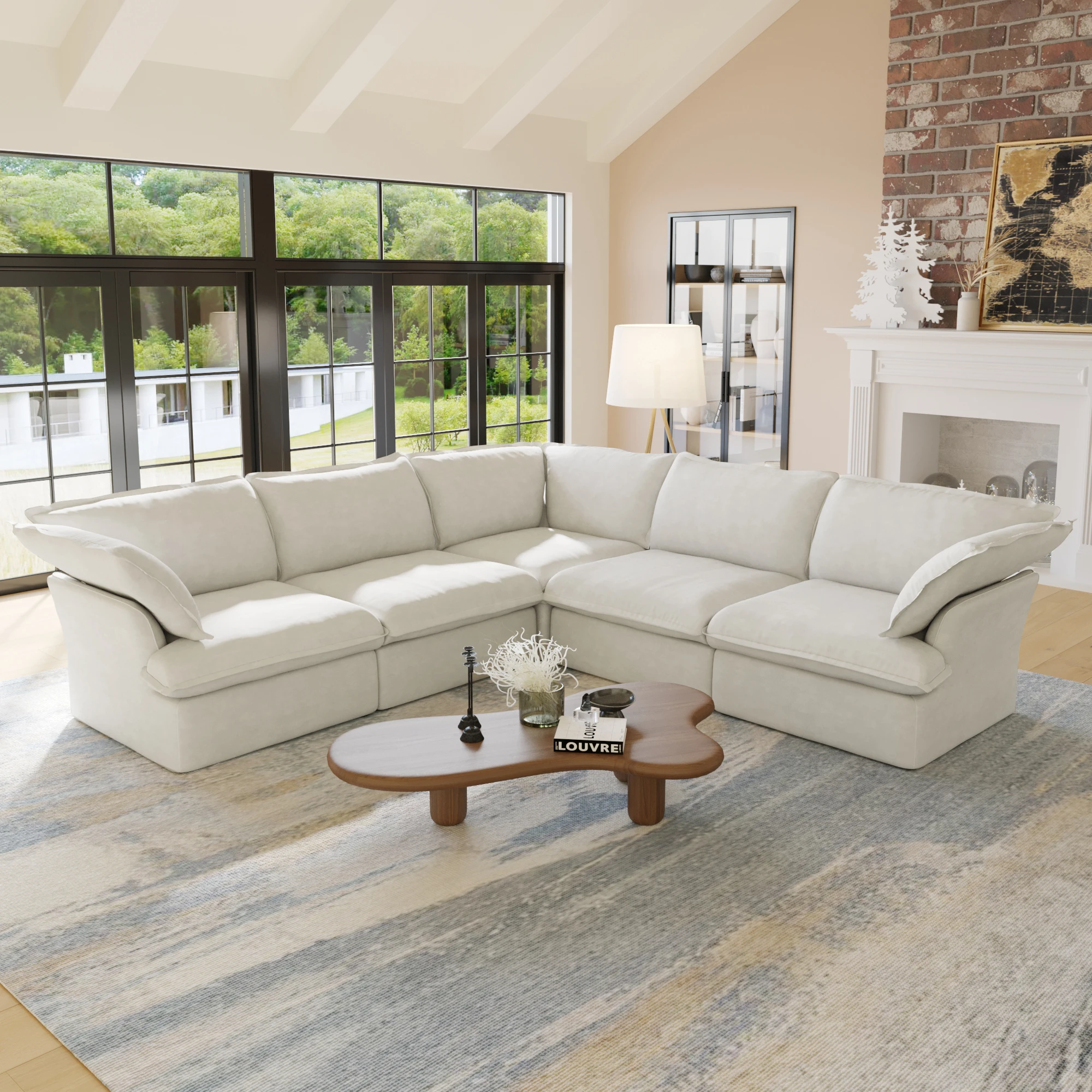 Modern Feather Down Sofa Modular Combination White Sofas Living Room