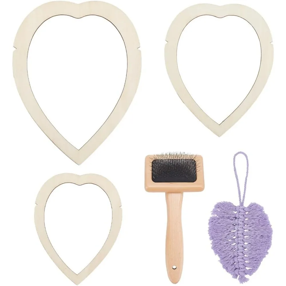 4Pcs Macrame Supplies Set, Wooden Macrame Leaf Template, Macrame Cutting Moulds and Comb for Making Feather Tassel