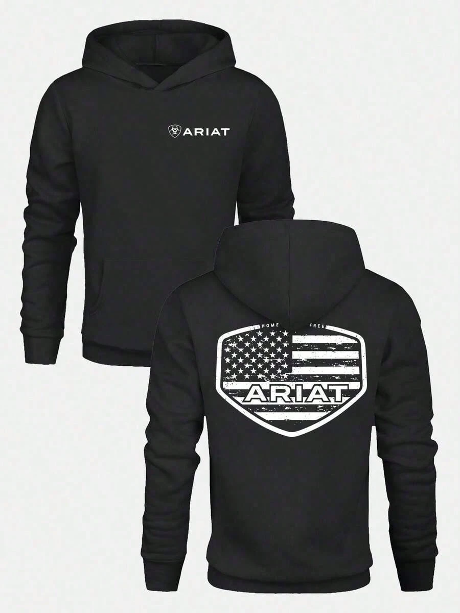 Sudadera con capucha ARIAT extragrande con estampado de bandera estadounidense para hombre, sudadera informal con capucha, ropa de calle de otoño para hombre. Sudadera con capucha para hombre.
