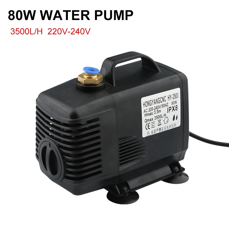 Bomba de água do aquário 80w bomba submersível 3500l/h peixes lagoa filtro fonte bomba cnc roteador gravação a laser eixo motor refrigeração