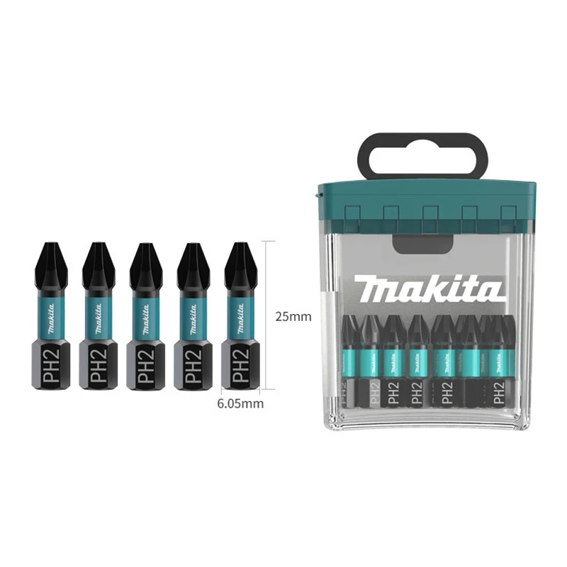 Makita PH2 Screwdriver Bit 25mm 50mm Set & Magnetic Screwdriver Bit Holder B-52445 E-14211 E-12360