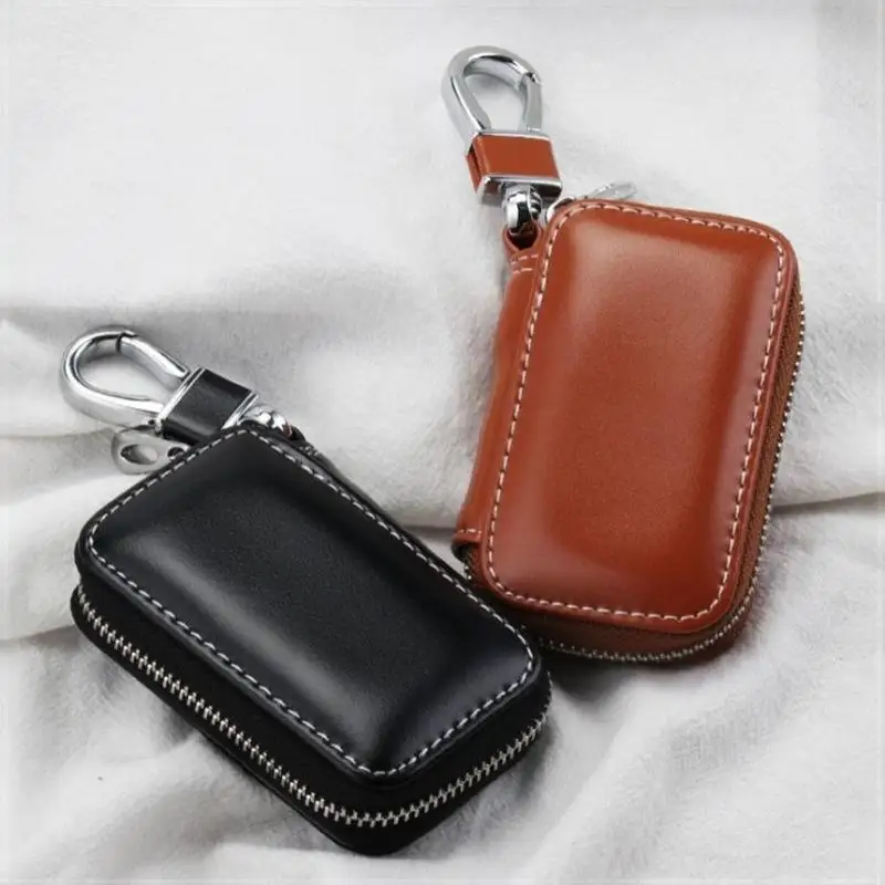Trendy Leather Keychain Pouch Zipper Bag Key Wallets Car Key Case Cover Storage Bag Key Holder Organizer Men Women