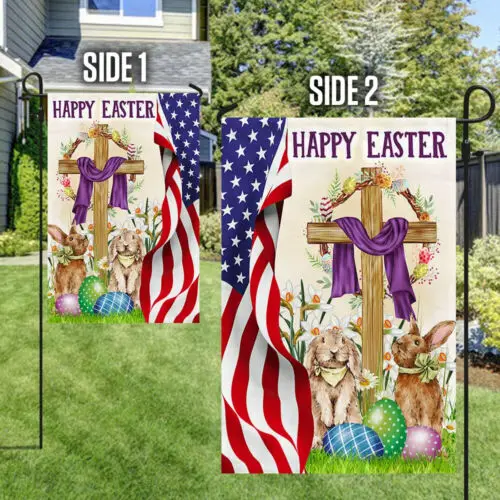 Happy Easter, Christian Cross, Bunny Easter Flag Garden Flag AAL HHM WZZ yyi